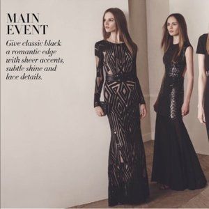 BCBG Veira Lace Formal Evening Gown Black Size 2 plus matching BCBG Belt - NWT